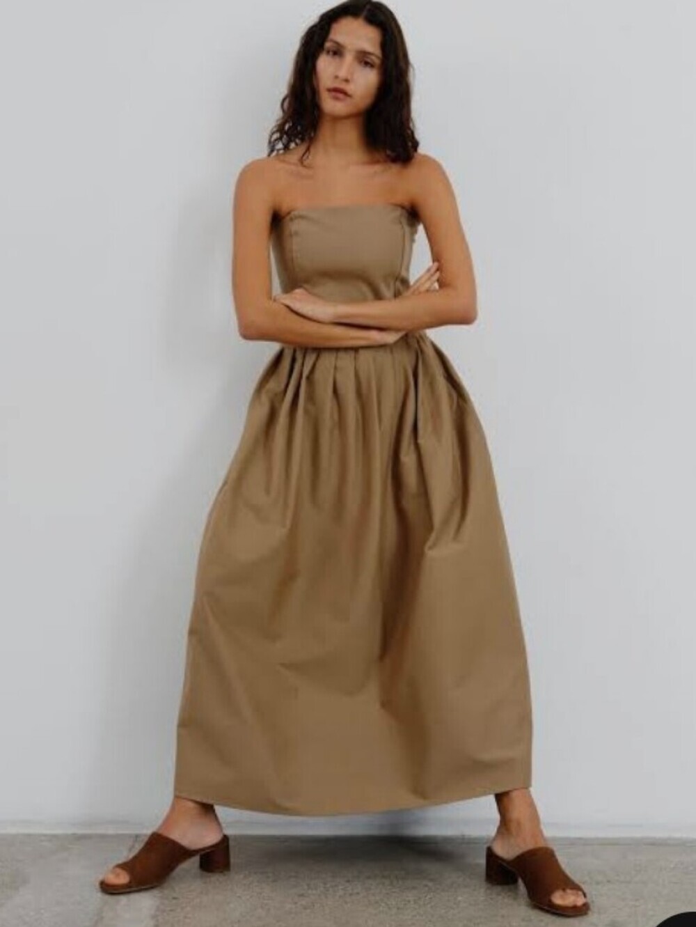 Zara Strapless Maxi Dress in Taupe Beige - Picture 3 of 6